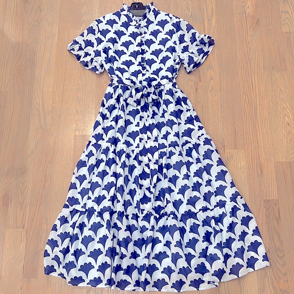 J. Marie navy and light blue midi dress